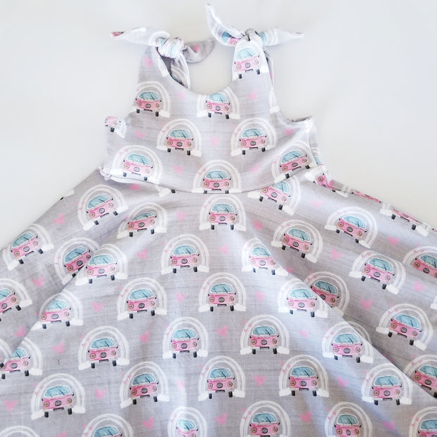 Unique Summer Dress For Girls With Pink VW Bus