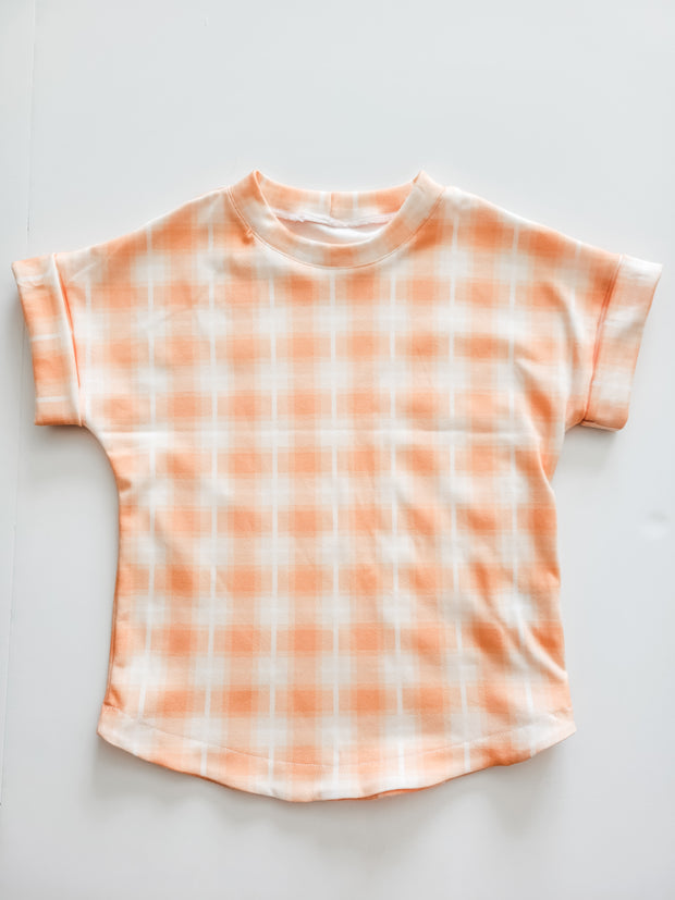 Organic Cotton Peach Plaid Boys Dolman T-Shirt