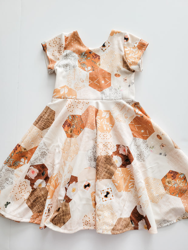 Organic Cotton Golden Patchwork Twirl Dress