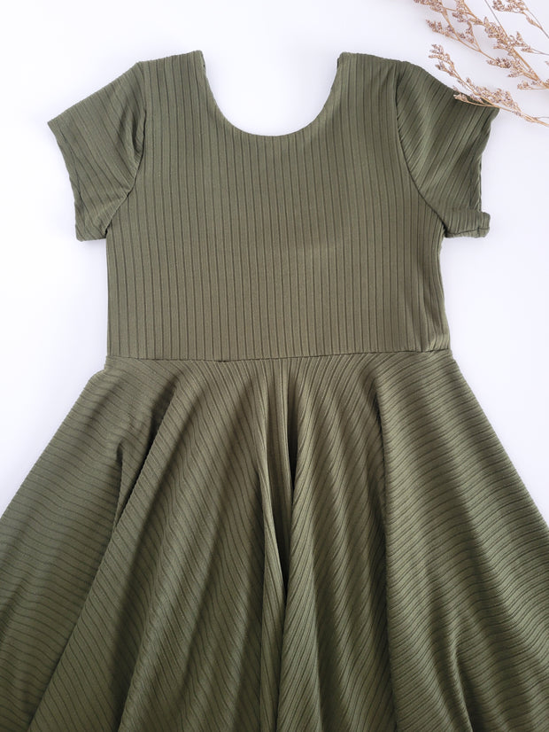 Sage Green Solid Rib Knit Twirl Dress