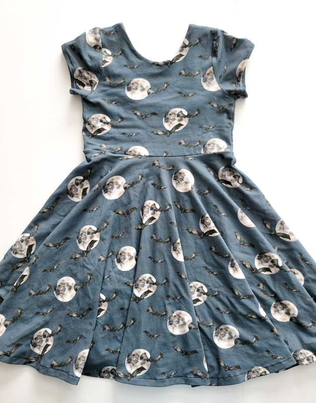 Organic Cotton Midnight Moon and Bats Twirl Dress