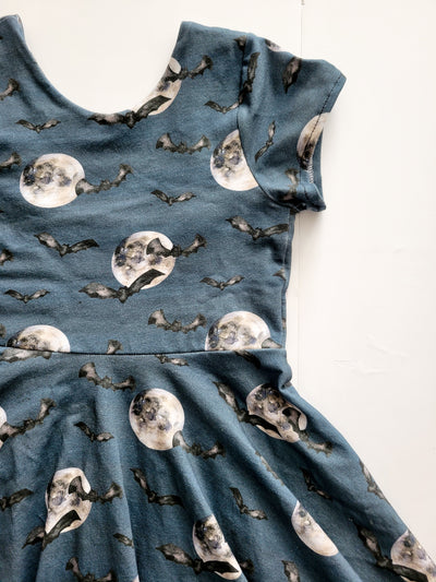 Organic Cotton Midnight Moon and Bats Twirl Dress