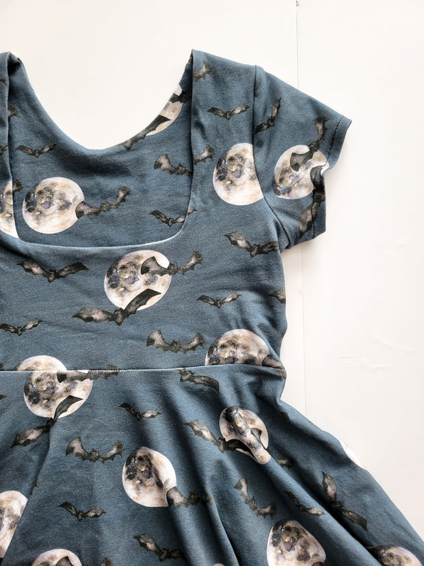 Organic Cotton Midnight Moon and Bats Twirl Dress