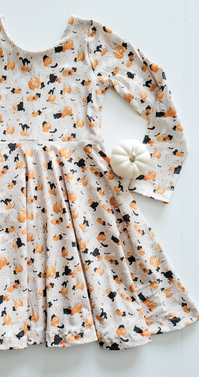 Black Cats, Pumpkins, and Ghosts Organic Cotton Twirl Dress