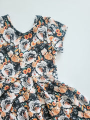 Organic Cotton Dark Fall Floral Twirl Dress