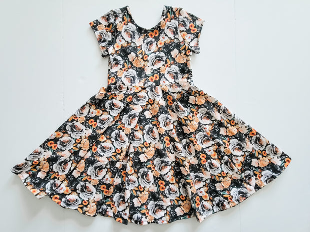 Organic Cotton Dark Fall Floral Twirl Dress