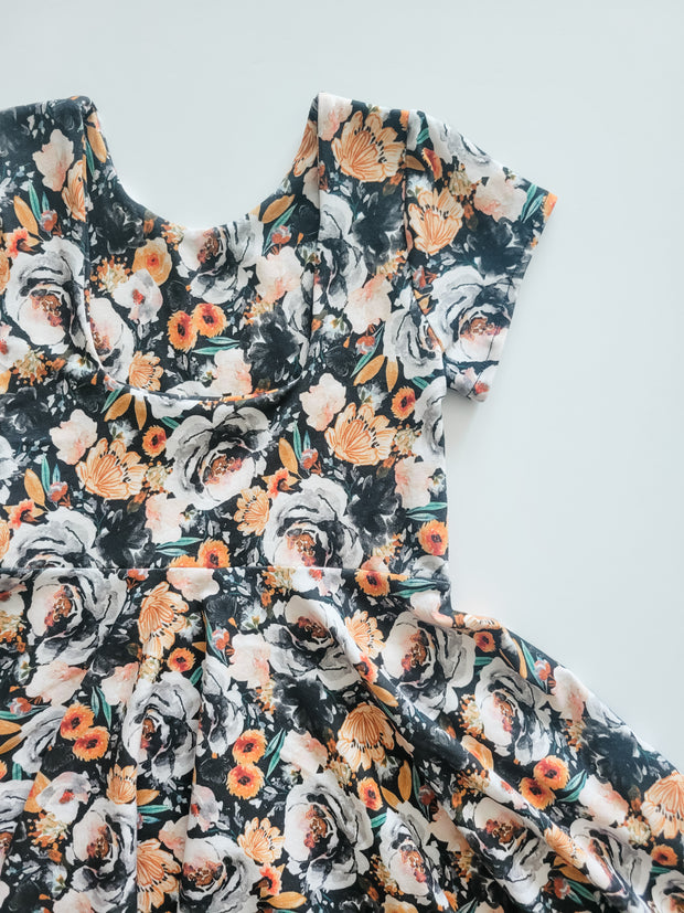 Organic Cotton Dark Fall Floral Twirl Dress