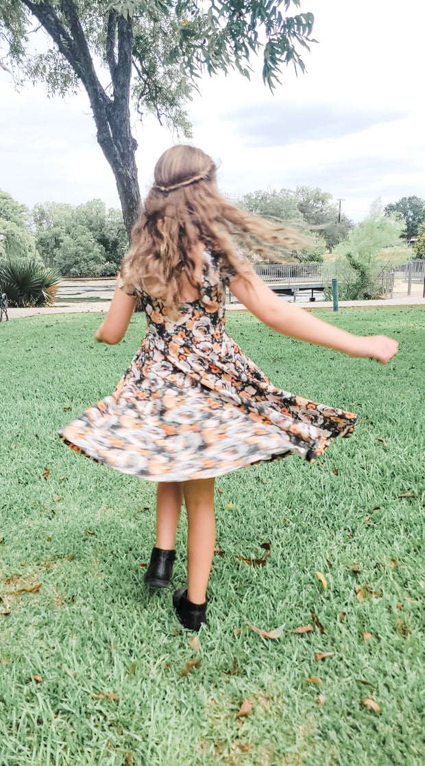 Organic Cotton Dark Fall Floral Twirl Dress