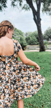 Organic Cotton Dark Fall Floral Twirl Dress