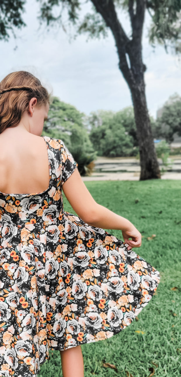Organic Cotton Dark Fall Floral Twirl Dress
