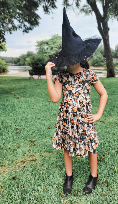 Organic Cotton Dark Fall Floral Twirl Dress