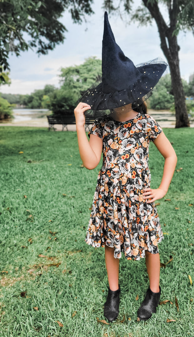Organic Cotton Dark Fall Floral Twirl Dress Rem and Em Organic Cotton Dark Fall Floral Twirl Dress Rem and Em