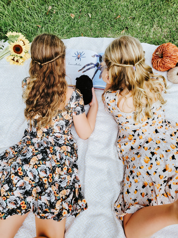 Organic Cotton Dark Fall Floral Twirl Dress