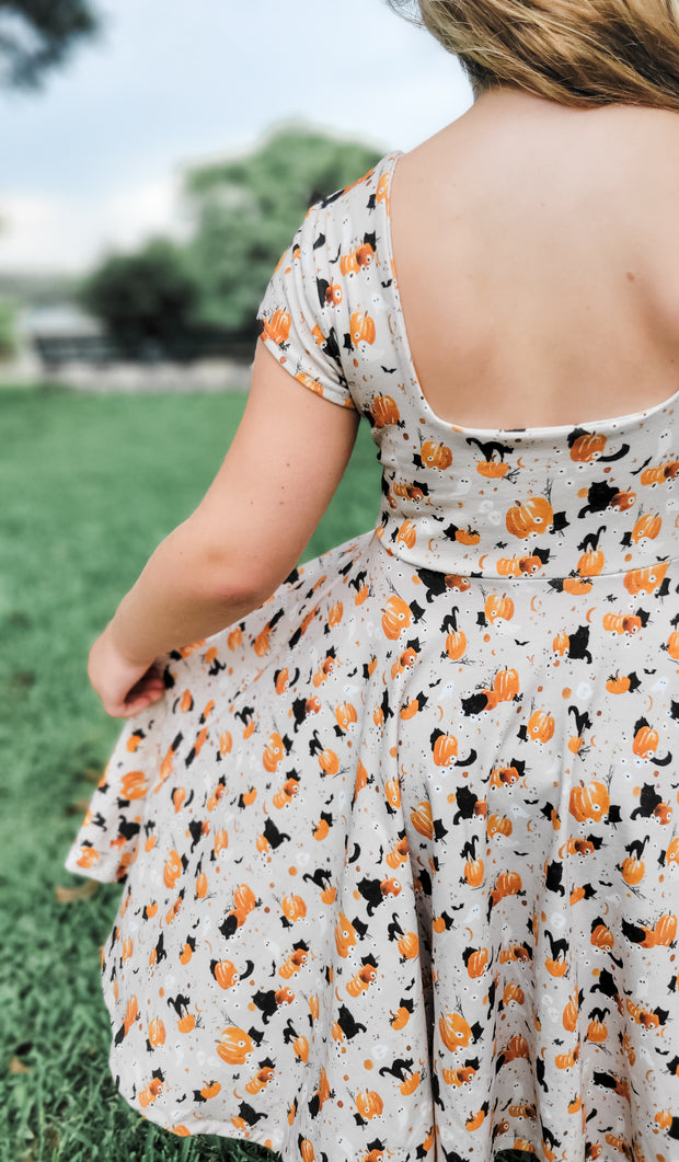 Black Cats, Pumpkins, and Ghosts Organic Cotton Twirl Dress