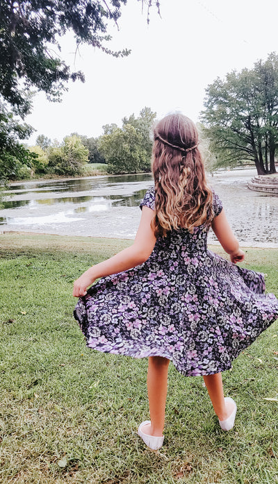 Organic Cotton Violet Floral Twirl Dress