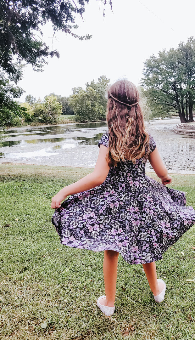 Organic Cotton Violet Floral Twirl Dress
