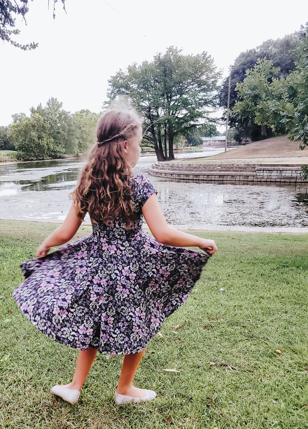 Organic Cotton Violet Floral Twirl Dress