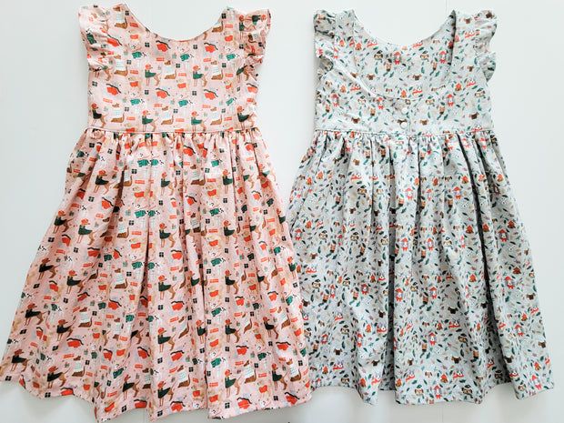 Dogs and Branches Cotton Christmas Dress