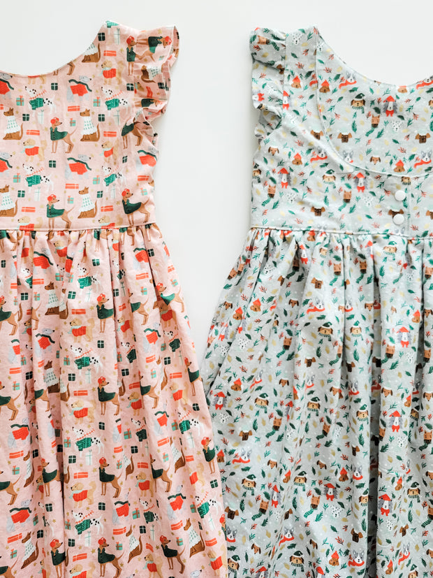 Dogs and Branches Cotton Christmas Dress