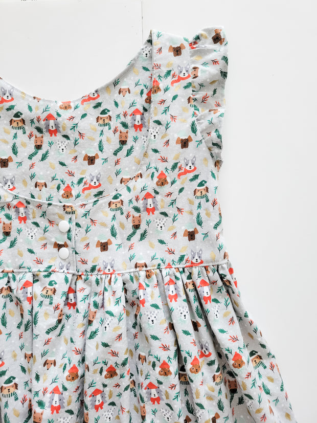 Dogs and Branches Cotton Christmas Dress