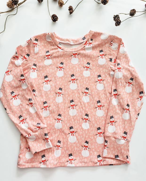 Organic Cotton Pink Snowman Christmas Pajamas