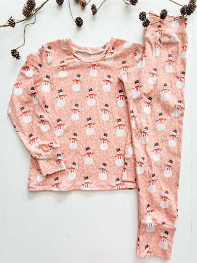 Organic Cotton Pink Snowman Christmas Pajamas