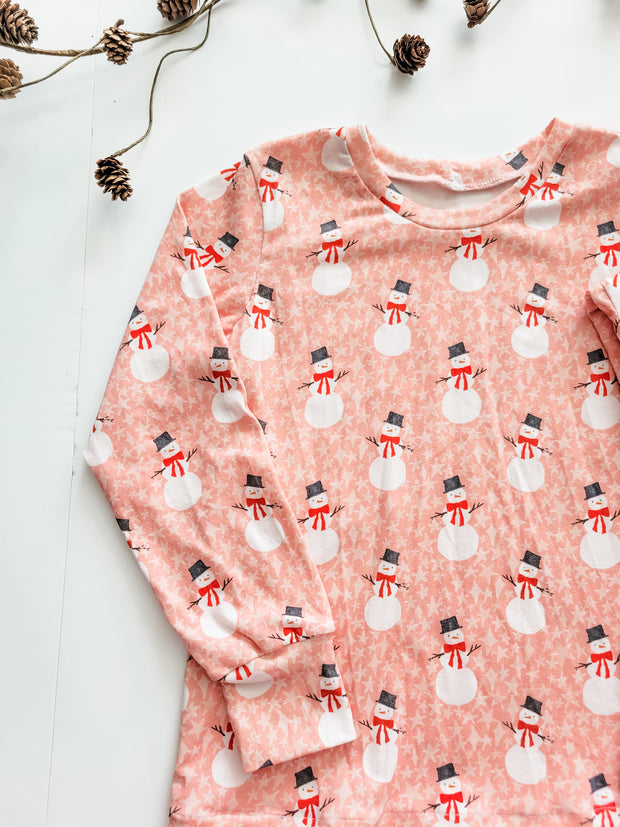 Organic Cotton Pink Snowman Christmas Pajamas