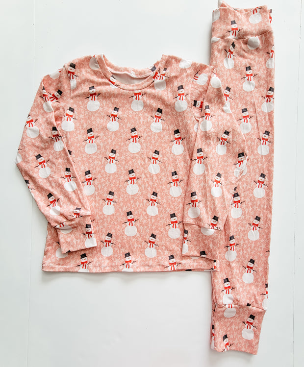 Organic Cotton Pink Snowman Christmas Pajamas
