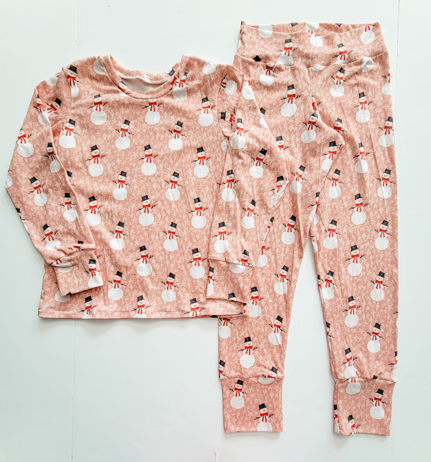 Organic Cotton Pink Snowman Christmas Pajamas