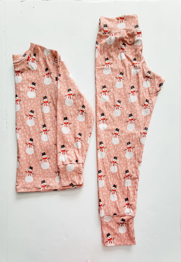 Organic Cotton Pink Snowman Christmas Pajamas