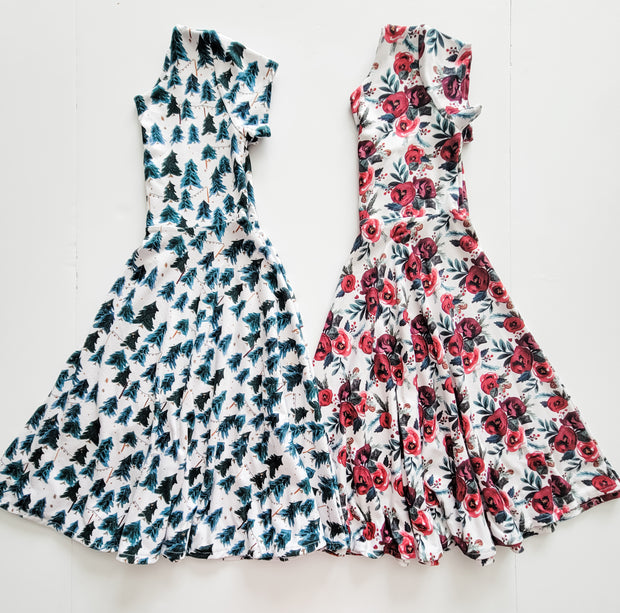 Forest Green Pine Tree Christmas Twirl Dress