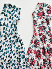 Red Watercolor Floral Christmas Twirl Dress