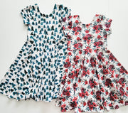 Red Watercolor Floral Christmas Twirl Dress