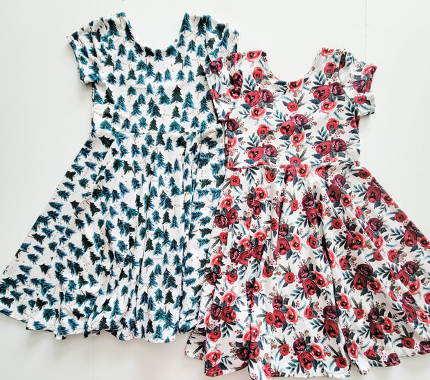 Forest Green Pine Tree Christmas Twirl Dress