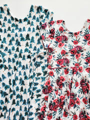 Red Watercolor Floral Christmas Twirl Dress