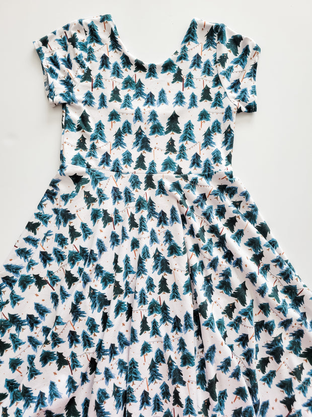 Forest Green Pine Tree Christmas Twirl Dress