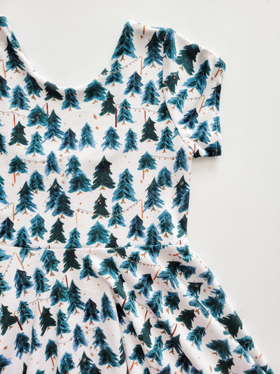 Forest Green Pine Tree Christmas Twirl Dress