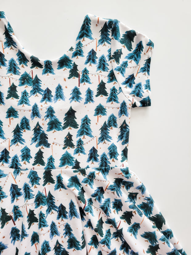 Forest Green Pine Tree Christmas Twirl Dress