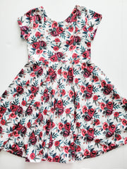 Red Watercolor Floral Christmas Twirl Dress