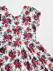 Red Watercolor Floral Christmas Twirl Dress
