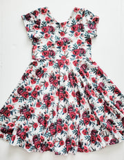 Red Watercolor Floral Christmas Twirl Dress