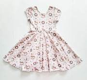 Organic Cotton Nutcracker Theme Pink Christmas Twirl Dress