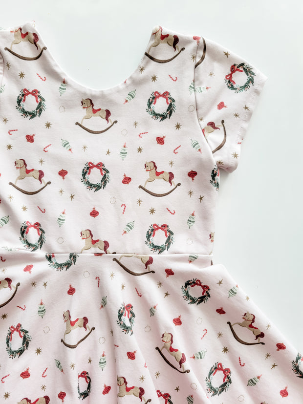 Organic Cotton Nutcracker Theme Pink Christmas Twirl Dress