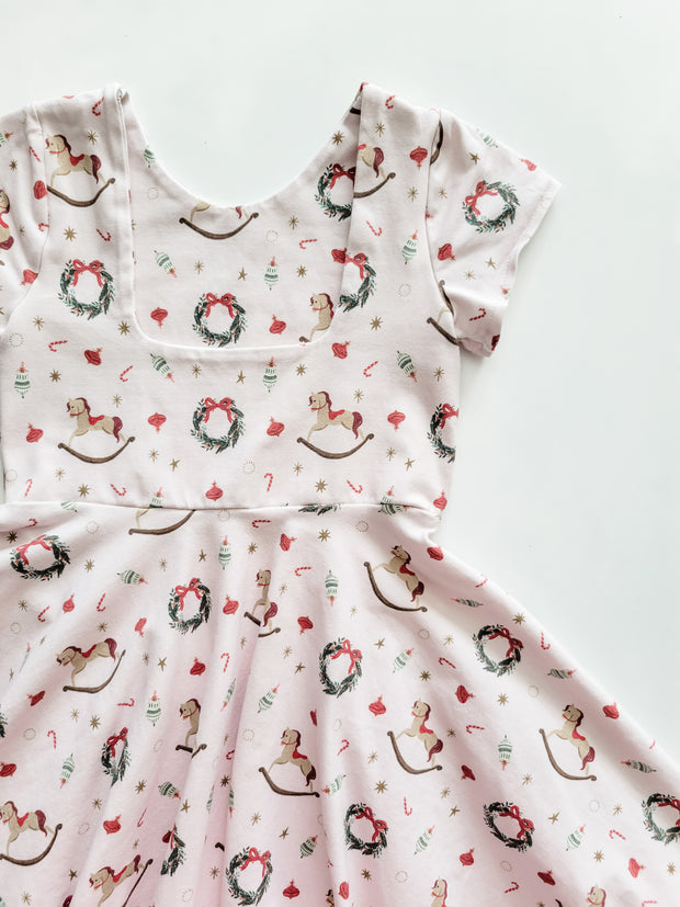 Organic Cotton Nutcracker Theme Pink Christmas Twirl Dress