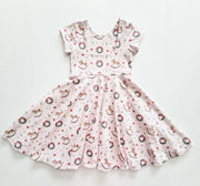 Organic Cotton Nutcracker Theme Pink Christmas Twirl Dress