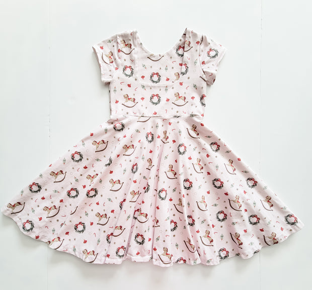 Organic Cotton Nutcracker Theme Pink Christmas Twirl Dress