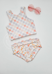 Butterflies, Hummingbirds and Checkers Reversible Swimsuit for Girls
