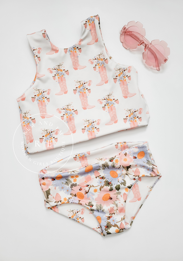 Strawberries, Florals and Cowgirl Boots Reversible Swimsuit