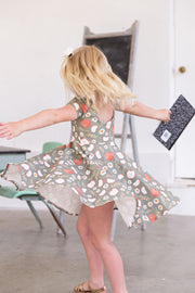 Girls Organic Cotton Apple Twirl Dress For Back To School