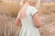 Girls Organic Ice Blue Gingham Twirl Dress With Square Back For Christmas